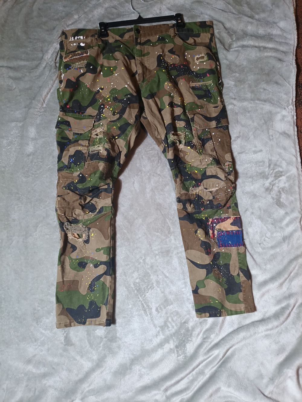 Otherwild Men's Slim Camouflage Cargo Jeans with Paint Splatter